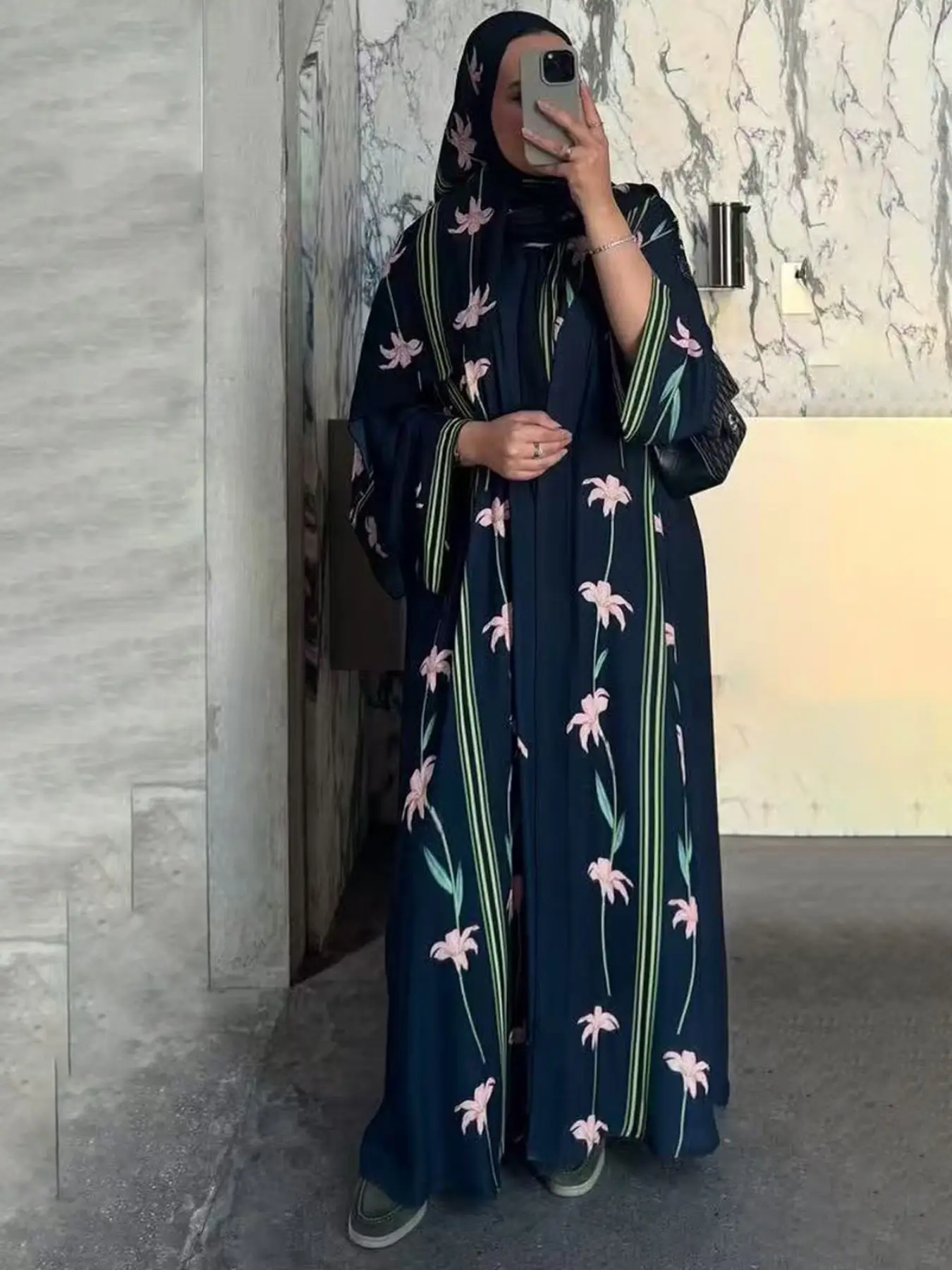 Arabic Turkish Abaya Set, Elegant Woven Fabric, Fitted Style, Moderate Thickness, All Seasons Wear, Fashion Party Dress Cover-Up