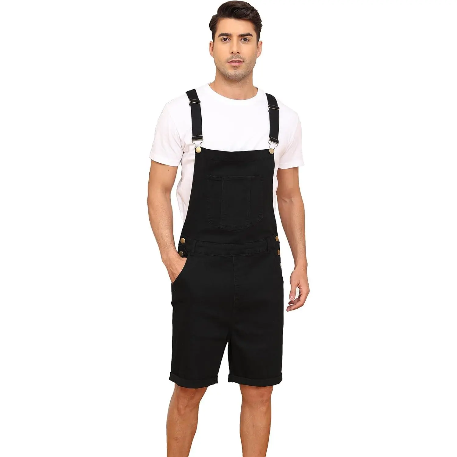 Men's Cotton Denim Bib Overalls Shorts - Fashion Menswear, Casual Loose Fit, Pocket Design, Day Work Summer Jumpersuit, Stylish
