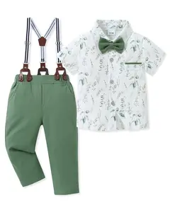 Toddler Baby Boy Clothes Suit Gentleman Wedding Outfits, Formal Dress Shirt with Bowtie + Suspender Pants 1-5 Years