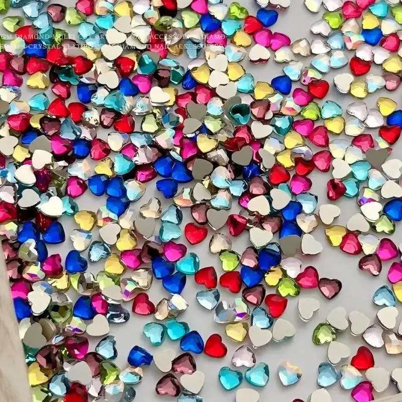 YYM 50pcs Sparkling Mini Love Heart Nail Rhinestones Shiny Flat Back Heart Diamond Glass Crystal Nail Art Decorations Manicure