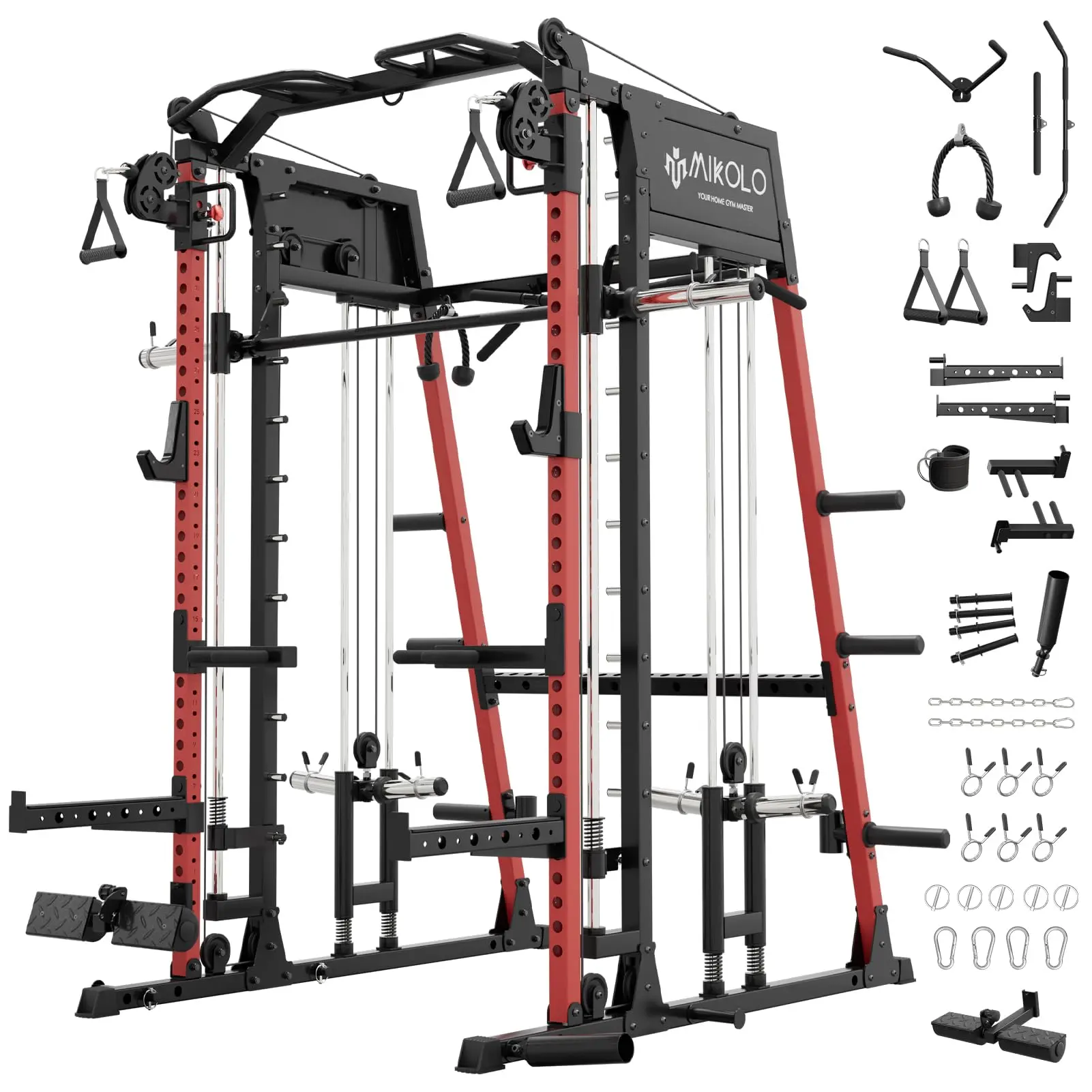 MIKOLO Smith Machine with Cable Crossover & LAT Pulldown, 2200LB Squat Rack Power Cage for Home Gym Strength Training MIKOLO Smith Machine with Cable Crossover & LAT Pulldown, 2200LB Squat Rack Power Cage for Home Gym Strength Training