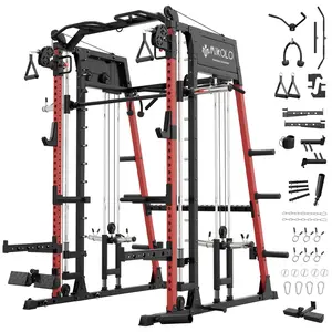 MIKOLO Smith Machine with Cable Crossover & LAT Pulldown, 2200LB Squat Rack Power Cage for Home Gym Strength Training