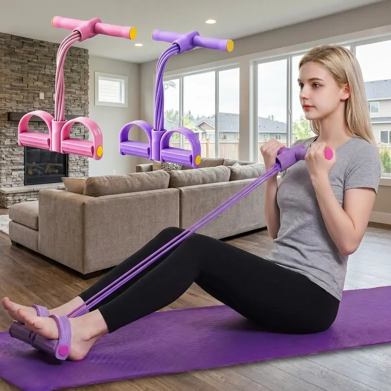6-Tube Resistance Band Set with Foot Pedals, Exercise Loop & Yoga Stretching Bands, Compact Lightweight Workout Equipment for Home Gym & Travel, Fitness Training for Legs, 16.53in L x 9.64in Portable Gear