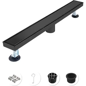 24 Inch Matte Black Linear Shower Drain - Professional Grade 304 Stainless Steel, 15.8 GPM High Flow, 2-in-1 Invisible Tile Insert for Luxury Curbless Walk-in Showers