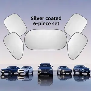Universal 6pcs Car Sun Shade Set, Car Windshield Sunshade, Foldable Silver Color Cloth Window Covers, UV Ray Protection & Cooling, Full Set for Front, Rear & Side Windows