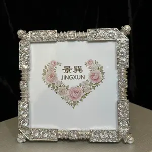 JINGXUN Square Pearl Crystal Photo Frame – Luxury Rhinestone Picture Frame for Home & Gift