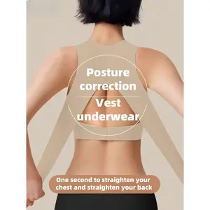 Women's High Support Sports Bra, Wireless No Underwire, 2-In-1 Posture Corrector, Cross Back Straps, Front Hook, Comfortable Breathable, Stretch Sports Bra