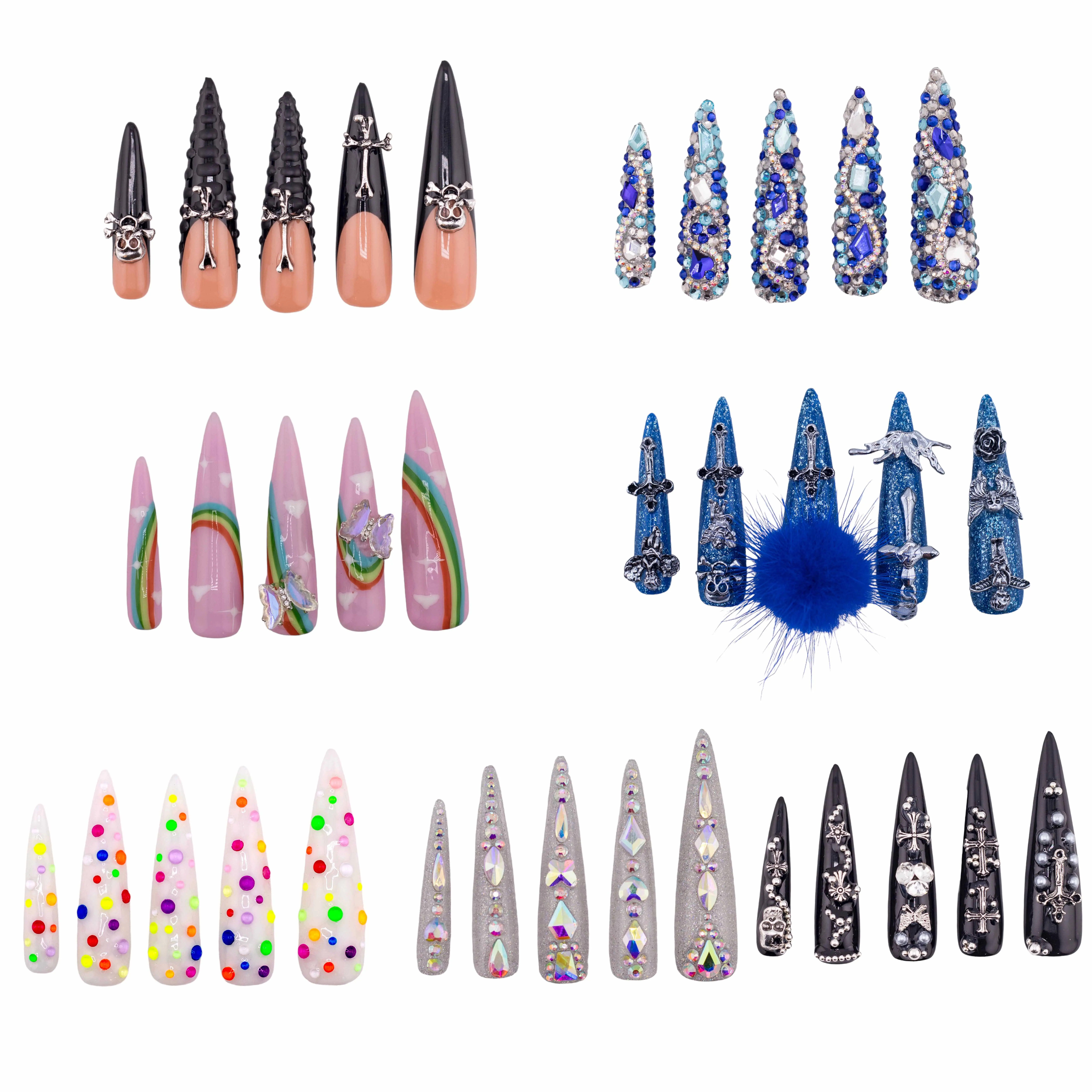 SASSY False Nails Long Fingertips (Length: 1.8”) 10 Pieces Hand Pressed on Nails Nightclub Nails