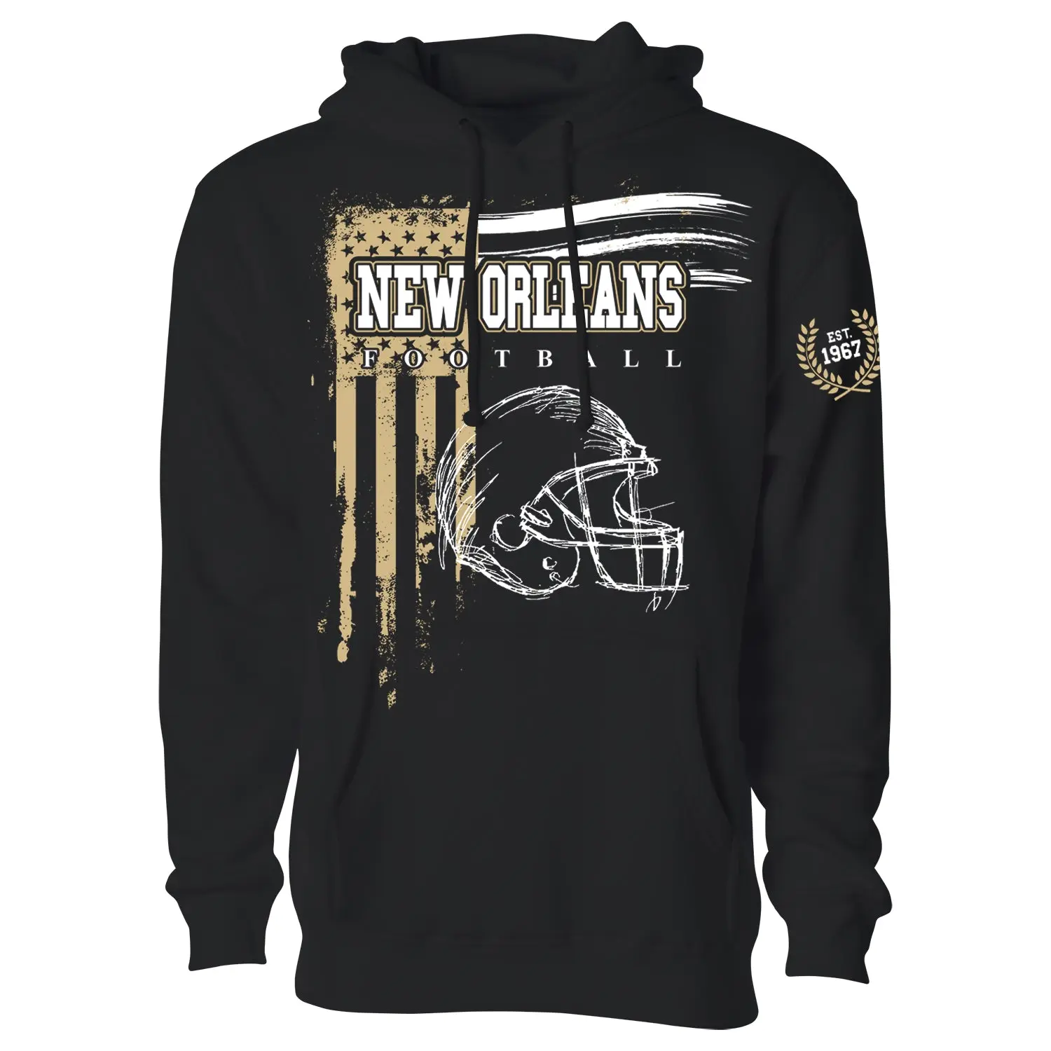 Men Vintage USA Flag Football Pullover Hoodie - New Orleans