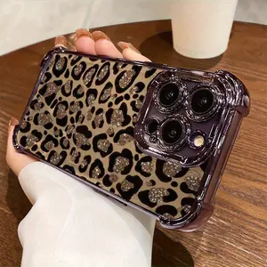 Luxury high-end brown leopard print four-corner anti-drop phone case, suitable for Apple phones 17/17promax/17pro/17air14/1511 12 12pro 12pm 13 13P 13promax 14 14pro 14promax 14plus 15 15pro 15plus 15pm 16 16pro 16plus 16promax and other series
