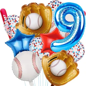 Baseball Party Balloon Set Blue Number Balloons Star Confetti Baseball Decor Birthday Supplies
