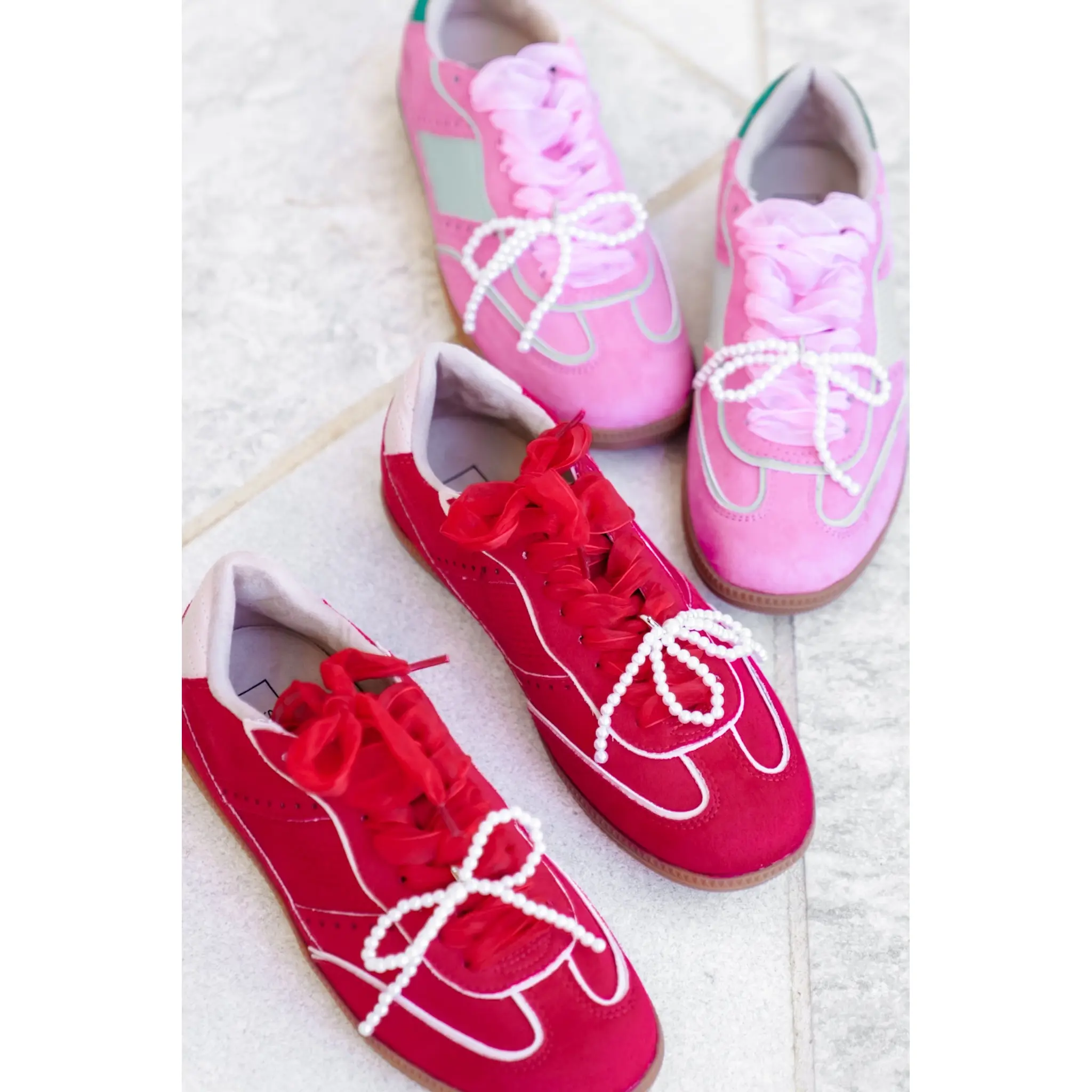 Shu Shop Lace Up Sneaker with Pearl Bow