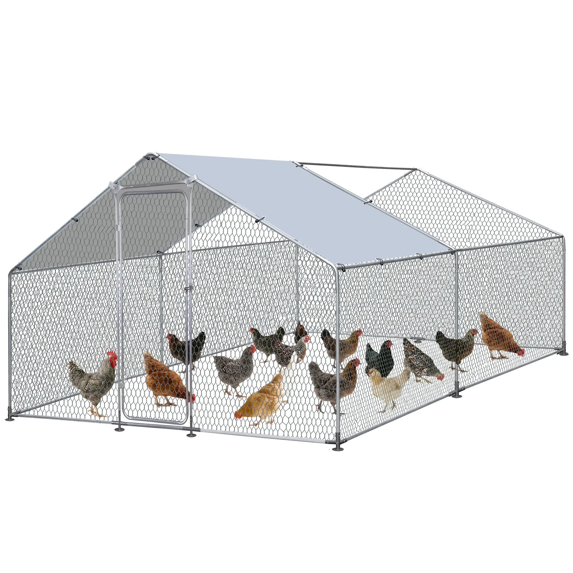 NOVA Large Chicken Coop Galvanized Steel Walk-in Poultry Coop, Predator-Safe Cage with Wire Mesh & Chicken Wire Fence, Waterproof Anti-UV Cover, Houses 6-10 Birds for Farm, Outdoor Use, Chicken Coop Enclosure, Outdoor Chicken Cage