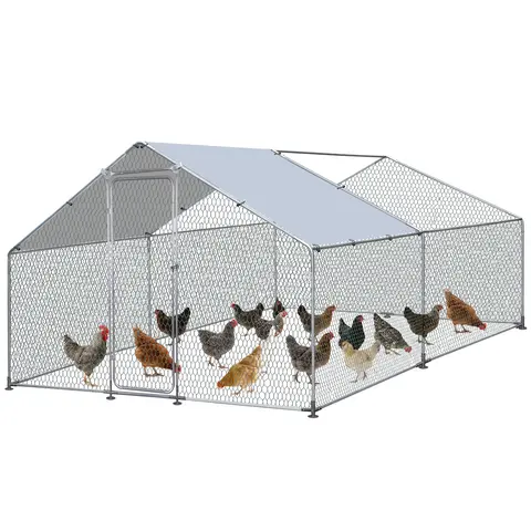 NOVA Large Galvanized Steel Outdoor Chicken Cage Walk-in Enclosure - 10x13 ft, 61 lbs, Predator-Safe Metal Frame, Chicken Wire Fence, Lockable Door, Waterproof PVC Anti-UV Rain Cover, 6-10 Bird Capacity, 15x Ground Stakes, Backyard Farm Use for Ducks