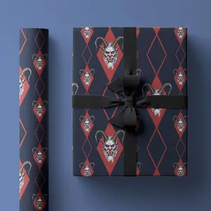 Krampus Wrapping Paper, Available in Matte or Glossy Print, Funny Wrapping Paper Roll with Original Illustration of Christmas Monster