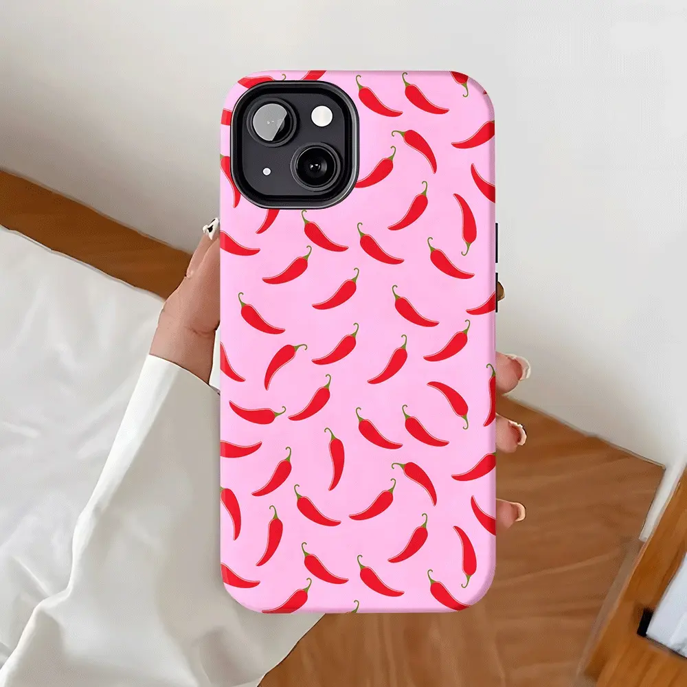 Stylish red chili pepper design phone case, sturdy and durable 2-in-1 case, compatible with iPhone 17/16/15/14/13/12/11 Pro Max/Plus/Pro, Galaxy S25/S24/S23 Ultra. Durable, stylish protection, and drop-proof phone case.