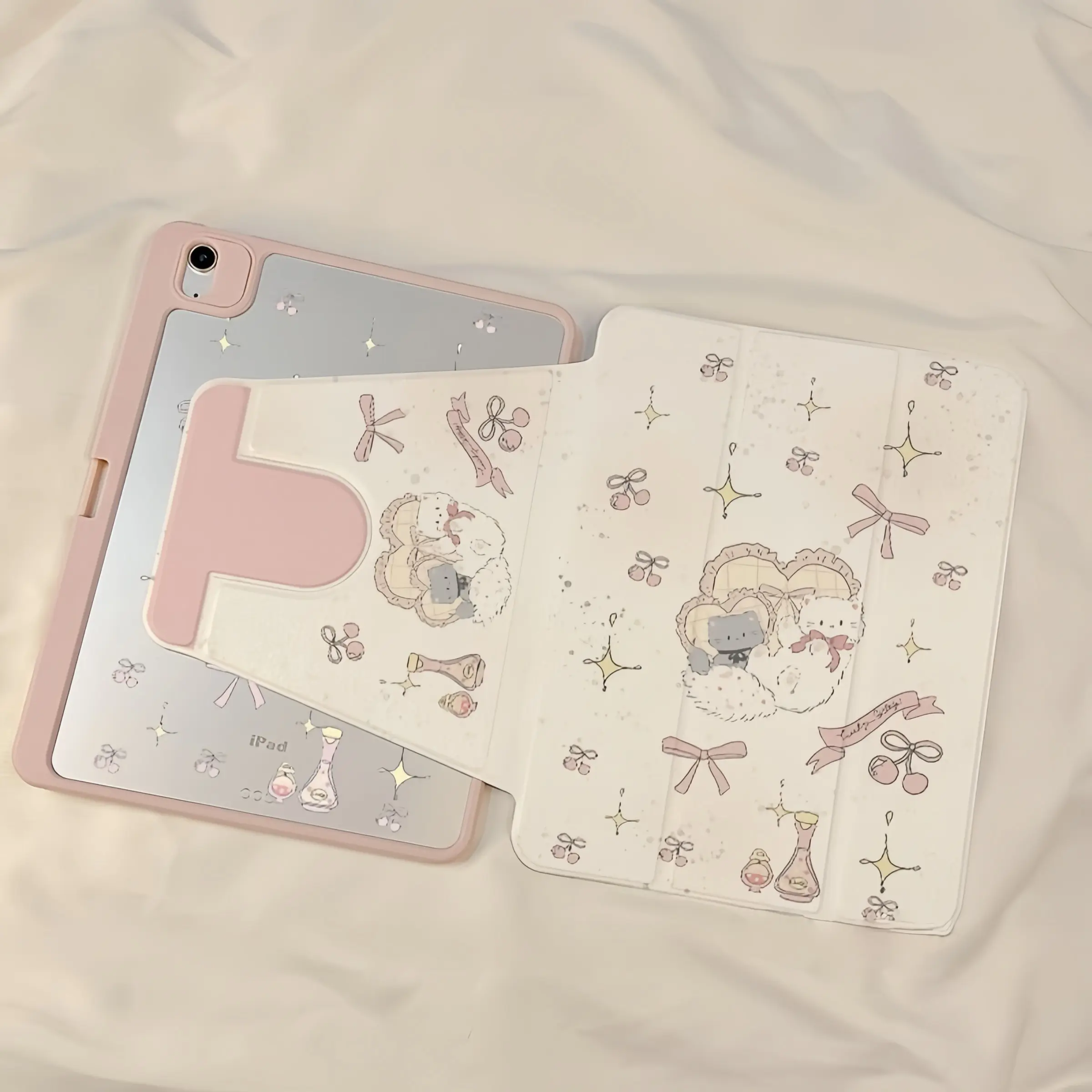 Cute Heart Cat Design iPad Case, Soft Protective Cover, Tablet Protective Cover Compatible with iPad 10/9/8 Gen, iPad Pro 11 Inch, iPad Air 3/4/5 Generations