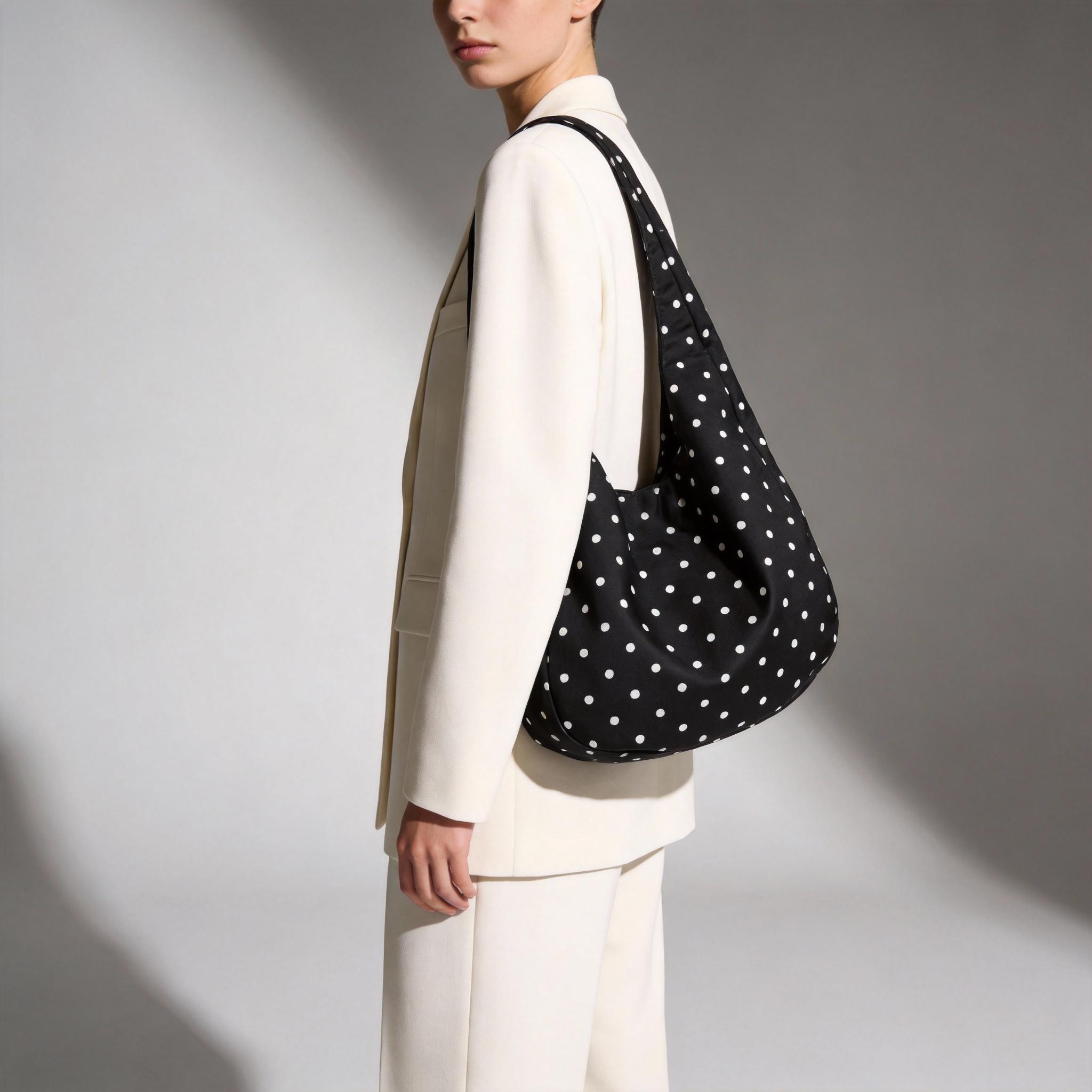 Women's Polka Dot Dumpling Bag, Casual Lightweight Nylon Design, Perfect Everyday Hobo Purse, Retro Crescent Bag