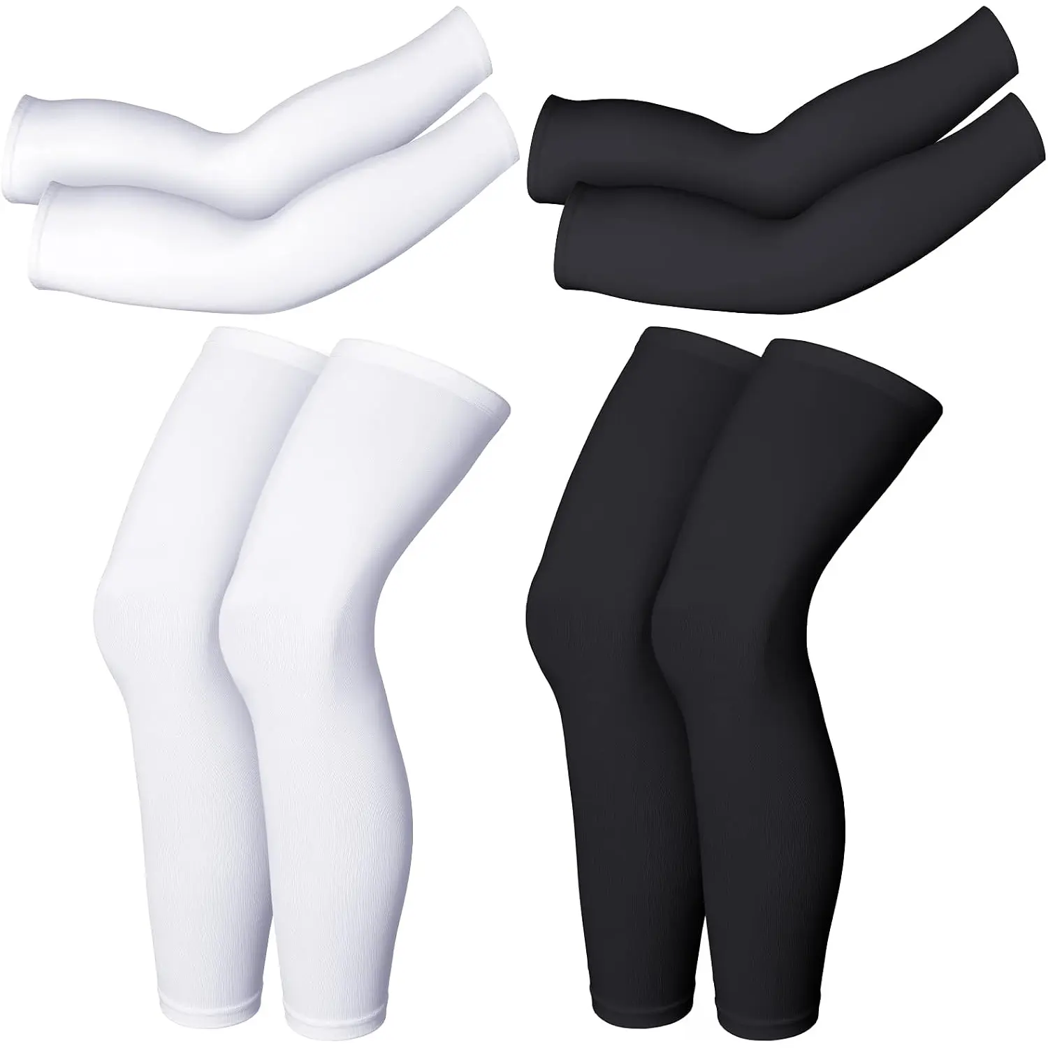 4 Pair Arm and Leg Sleeve Set Ice Silk Cooling Sports Sleeves with Silicone Grip for Men Women