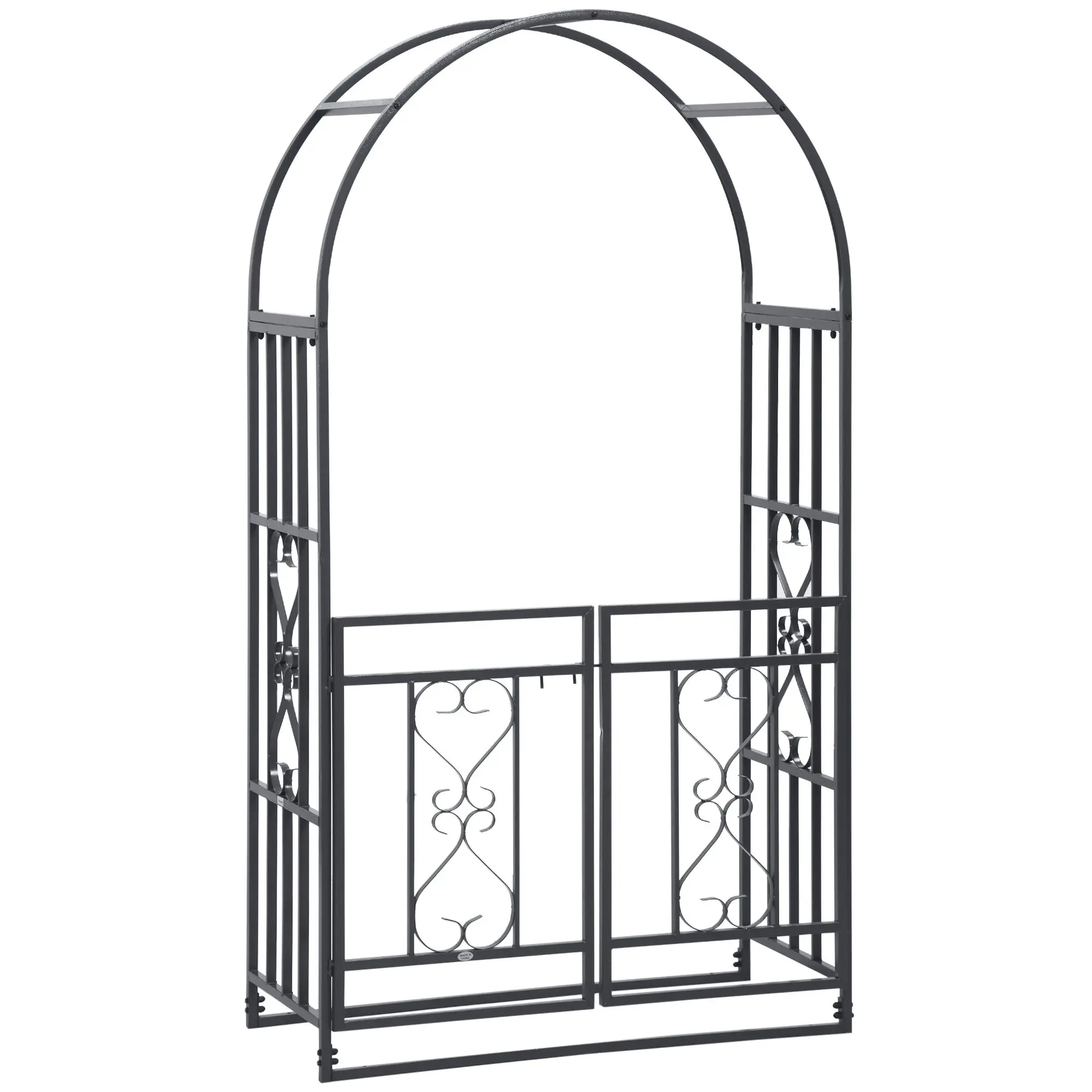 Outsunny 81" Height Metal Arch Trellis Garden Arbor - Strong Steel Tubes, Double Locking Doors, Scroll Hearts, Arch Trellis for Climbing Plants, 30.9 lbs., 45"L x 19.75"W x 81"H, Grey, for Wedding Users, Home Improvement Decor