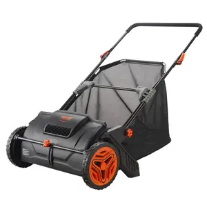 VEVOR Push Lawn Sweeper, 21inch Leaf & Grass Collector, Strong Plastic Wheels & Heavy Duty Thickened Steel Durable to Use with Large Capacity 3.5 cu. ft. Mesh Collection Hopper Bag, 2 Spinning Brushe