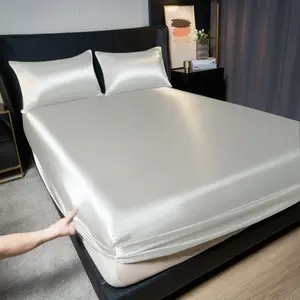 3-piece set of cooling satin bedsheet, glossy bedding, including 1 bedsheet and 2 pillowcases, deep pocket design, suitable for single/double/large double/extra large double sizes, machine washable, essential for bedrooms