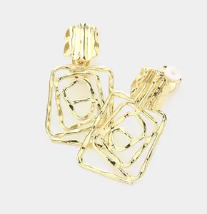 Gold Metal Cutout Abstract Dangle Clip On Earrings