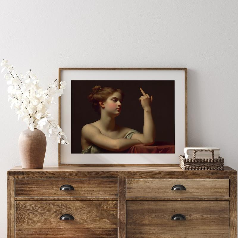 Woman with Middle Finger Funny Wall Art, Eclectic Wall Art, feminist wall art, alter vintage , Funny meme poster, funky wall art, Girly Room Decor, Gift for her