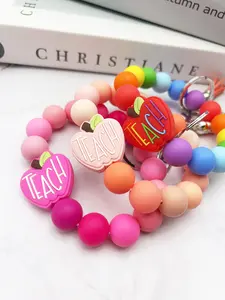 Cute Colorful Beaded Keychain, Apple & Letter Pattern Keychain for Women & Girls, Fashion Keychain for Bag, Car Key Decor, Trendy Cute Keychain