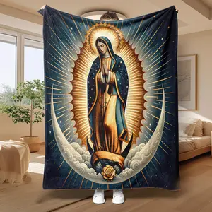Virgin Mary Pattern Soft Warm Throw Blanket Air-conditioned Room Warm Nap Blanket for Home Office Camping Travel Multi-purpose Cozy Blanket Lightweight Comfortable Traveling Camping Blanket