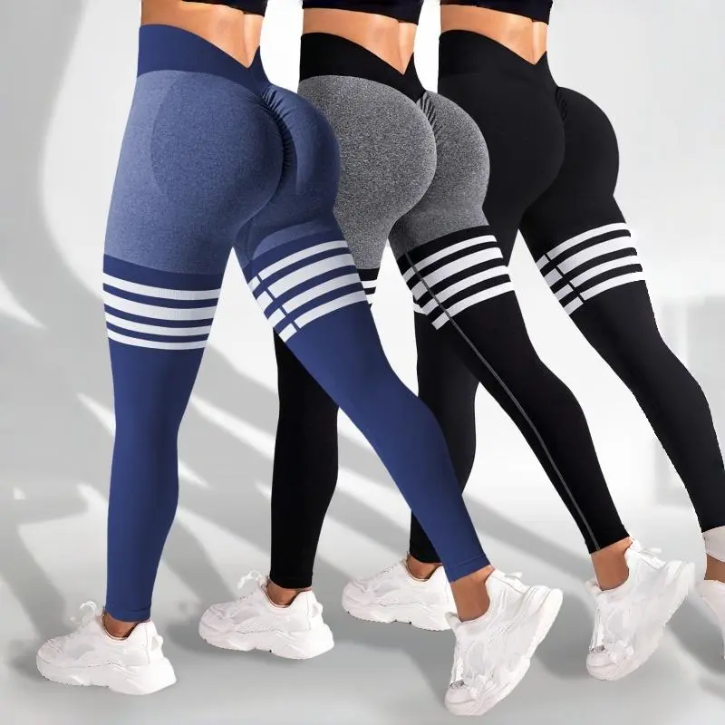 TCVC Women's side striped contrasting high waisted yoga pants, multi colored optional fitness pants, hip lifting sports pants, daily travel yoga pants, suitable for spring and summer wear