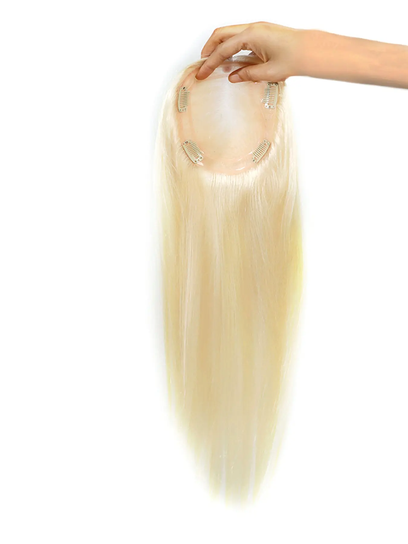 [100% Human Hair] 5x6" Mono Topper for Women – Hand-Tied Double Mono Base Hairpiece with PU Perimeter, Straight Hair #613 Natural Look, Free Part, Breathable & Lightweight, Real Hair Extensions, Clip-in Volume Topper for Thinning Hair, Human Wig Hair