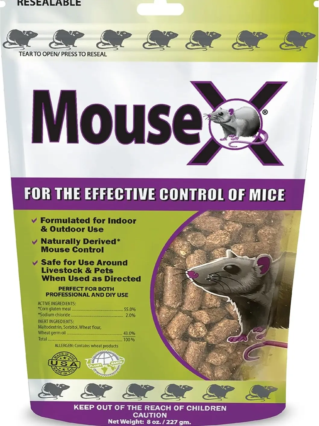 EcoClear Products 620200-6D MouseX Pellets 8 oz Bag Effective for All Rats & Mice Indoor Outdoor Control Versatile Use US