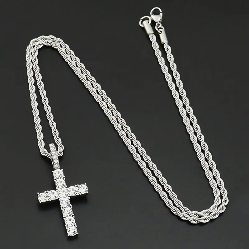 Christian Cross Pendant Necklace for Men with 18-24 Inches Chain - Religious Jewelry Gift Halloween