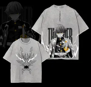 Retro Vintage Limited Zenitsu Agatsuma Ver 02, Demon Slayer Anime Double Printed Washed Tee Unisex Oversize Anime Manga Washed Lightweight Cotton T-Shirt Gift For Anime Fan Casual Style