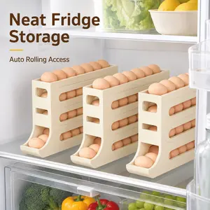 2 Pack 4-Tier Auto Rolling Egg Holders for Refrigerator, Space Saving Egg Organizer, Each Holds Up to 30 Eggs, Durable Plastic Egg Storage Rack for Fridge, Countertop and Kitchen Cabinet