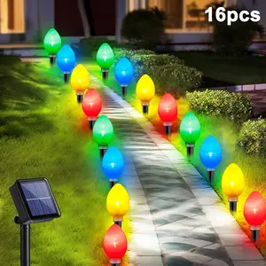 Christmas  Deco Solar Lights Outdoor, 16PCS-Egg Solar Lights Outdoor Garden Stakes,IP44 Solar Christmas Lights with 8 Modes, Solar Garden Lights for Garden Patio Yard, Commercial & Party Decor(Bistro/Cafe/Gazebo)