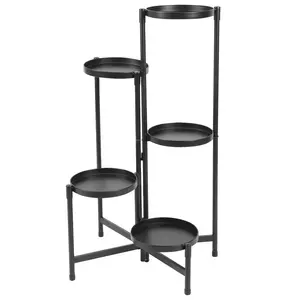 5-Tier Metal Flower Display Shelf with Wide Tray Folding Green Plant Tall Rack Floor-Standing Multi-Layer Plant Pot Storage Bracket for Patio Porch Living Room