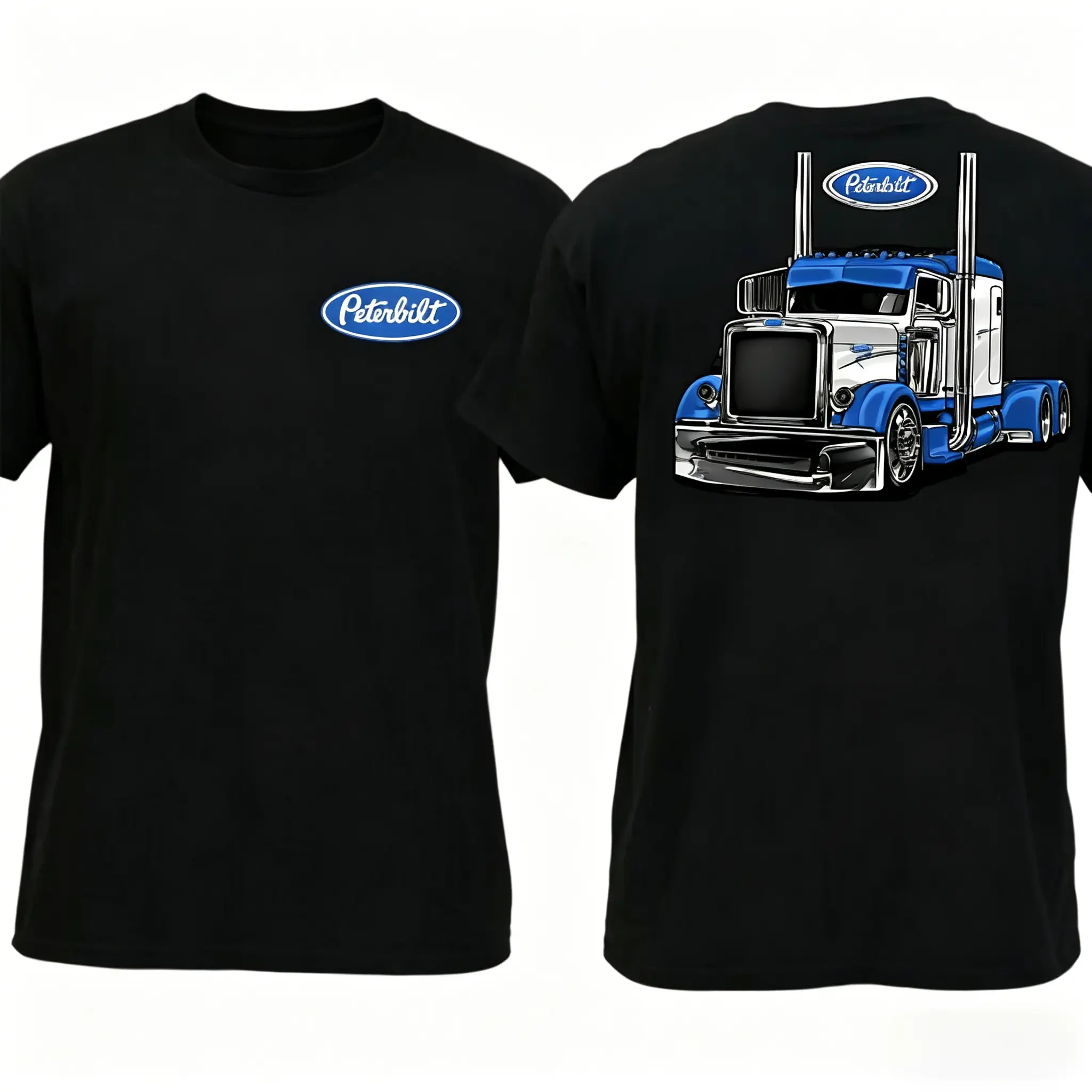 Peterbilt Graphic Trucker Shirt, 2-Sided Blue Semi Truck Print Tee, Classic Diesel Hauler Style, Custom Freight Driver Daily Wear, Perfect American Long Haul Gift, Trendy Funny Graphic Tee Vibe, Casual Summer Outfit, Trending Hot Deal