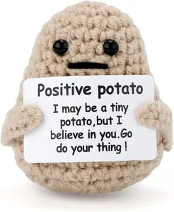 Mini Funny Knitted Wool Potato Toy with Positive Card - Creative Cute Crochet Doll Cheer Up Gift for Friends, Parties, Christmas Decoration and Encouragement