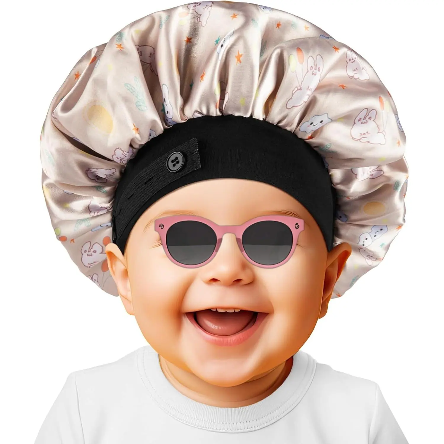 S-52 Satin Bonnet for Kids Baby, Soft Silk Bonnet for Girls Boys, Adjustable Elastic Band Sleep Cap for Toddler Child Curly Hair