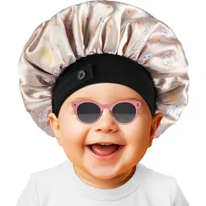 S-52 Satin Bonnet for Kids Baby, Soft Silk Bonnet for Girls Boys, Adjustable Elastic Band Sleep Cap for Toddler Child Curly Hair