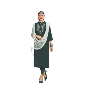 #core-8 Gorgeous Dark Green  Rayon Kurthi with Net Dupatta .