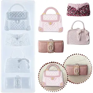 Handbag Clutch Bags and Purses Silicone Mold for Epoxy Resin Casting, Fondant Cake Decoration, Cupcake Topper, Polymer Clay Craft 4-Cavity