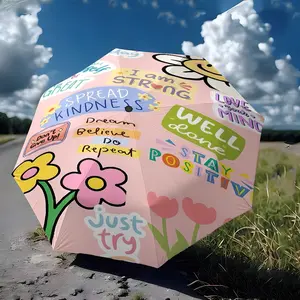 Feel-Good Quote Umbrella, Cute Style for Gifting & Daily Use, Portable Foldable, 8 Ribs, Automatic Opening, Xmas/v-Day Ready