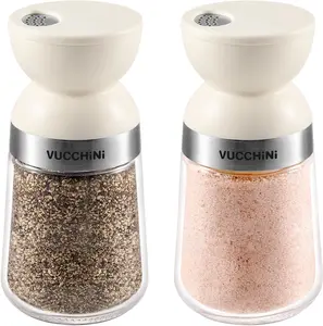 Salt and Pepper Shaker Set with 3 Adjustable Pour Holes – 5 oz Spice Dispensers for Kitchen, BBQ, and Camping (Cream)