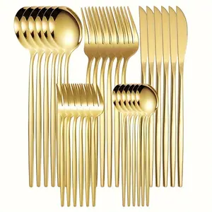 Stainless Steel Cutlery Set, 30 Pcs/Set Including Knives, Forks, Dessert Forks, Spoons and Teaspoons, Dishwasher-Safe Utensil Set for Home, Restaurants and Hotels, Dinner Sets