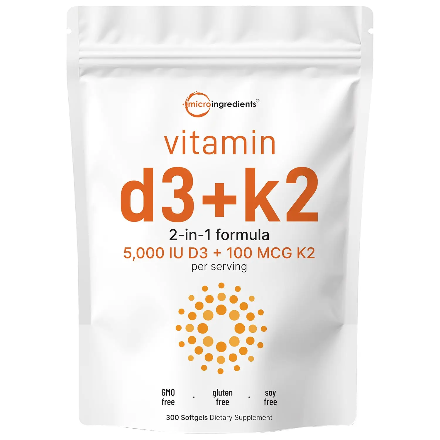 Micro Ingredients Vitamin D3 K2 5000IU Softgels | Infused with Sunflower Seed Oil, Vitamin K2 MK7 + Vitamin D Supplement, Non-GMO, No Gluten