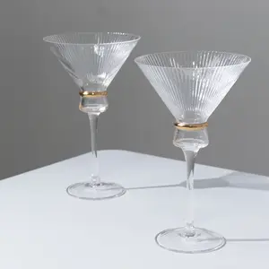 6-Pack Clear Martini Glasses – 10oz Real Glass, Ribbed Design with Gold Ring Accent, Elegant Cocktail Glasses for Martinis & Cosmopolitans – 8" Tall