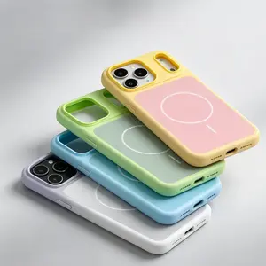 Silicone Case for iPhone 17 Pro Max Air 16 Pro 15 14 Plus 13 12 11 Pro Max Defender 2 In 1 Dual Layer Jelly Soft Matte Clear Silicone + Candy Color-Blocking PC Hybrid Magnetic Case Frosted Shockproof Bumper Magsafe Wireless Charging Luxury Back Cover
